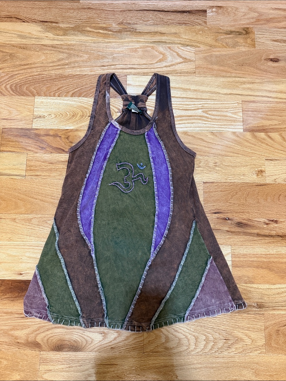 Kathmandu Imports Tie Dye Brown, Green & Purple Trapeze Long Tank-Size M